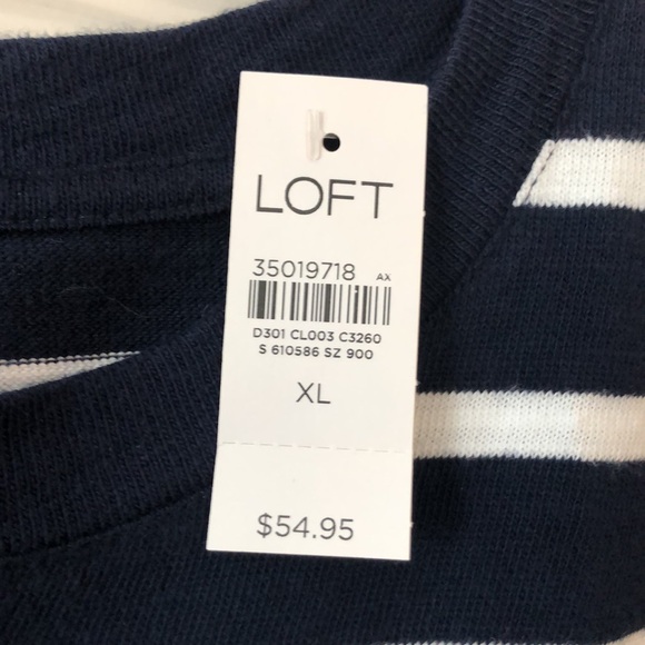 NWT LOFT blue & white striped short sleeve sweater. - Picture 2 of 5